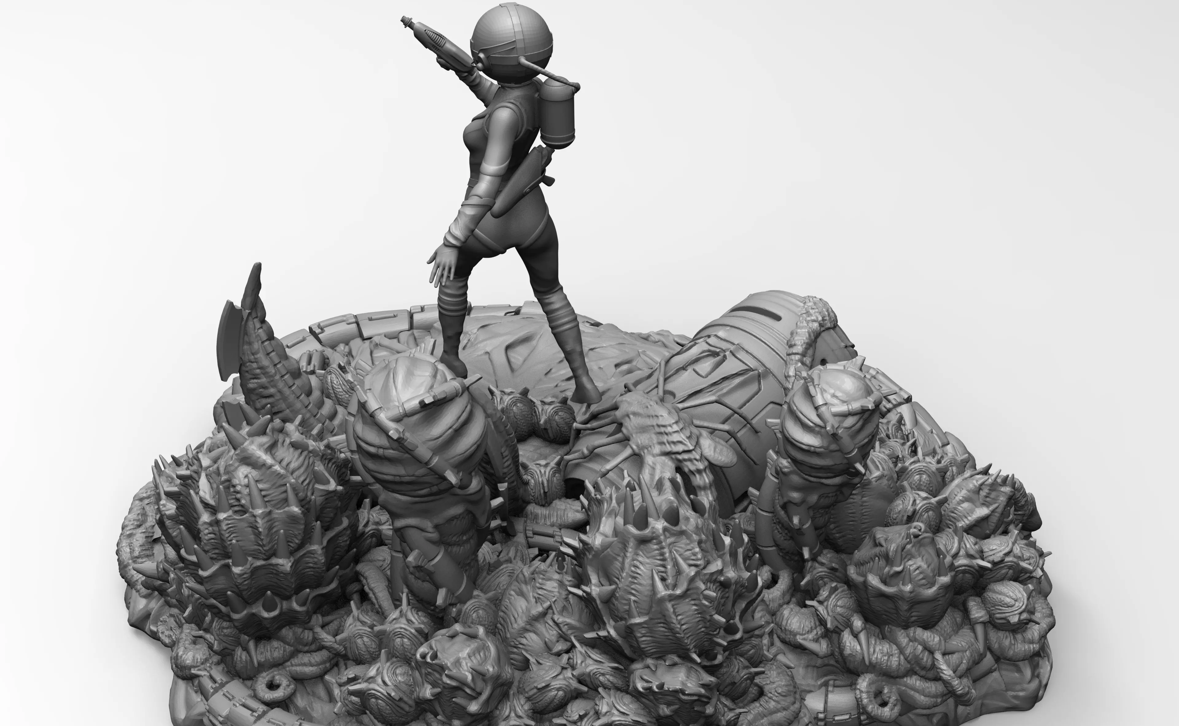 Beautiful Space Alien Girl on Wild Planet Sci-Fi Miniature 3D print model_7