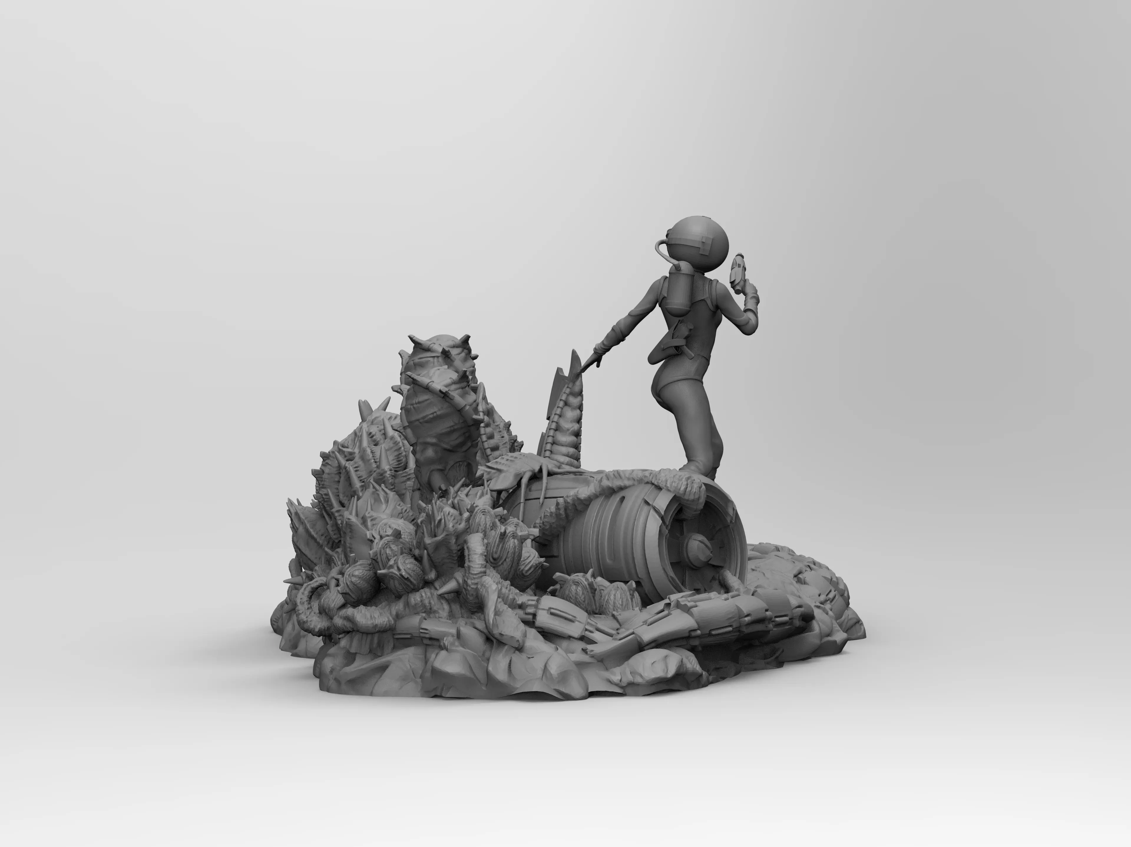 Beautiful Space Alien Girl on Wild Planet Sci-Fi Miniature 3D print model_4