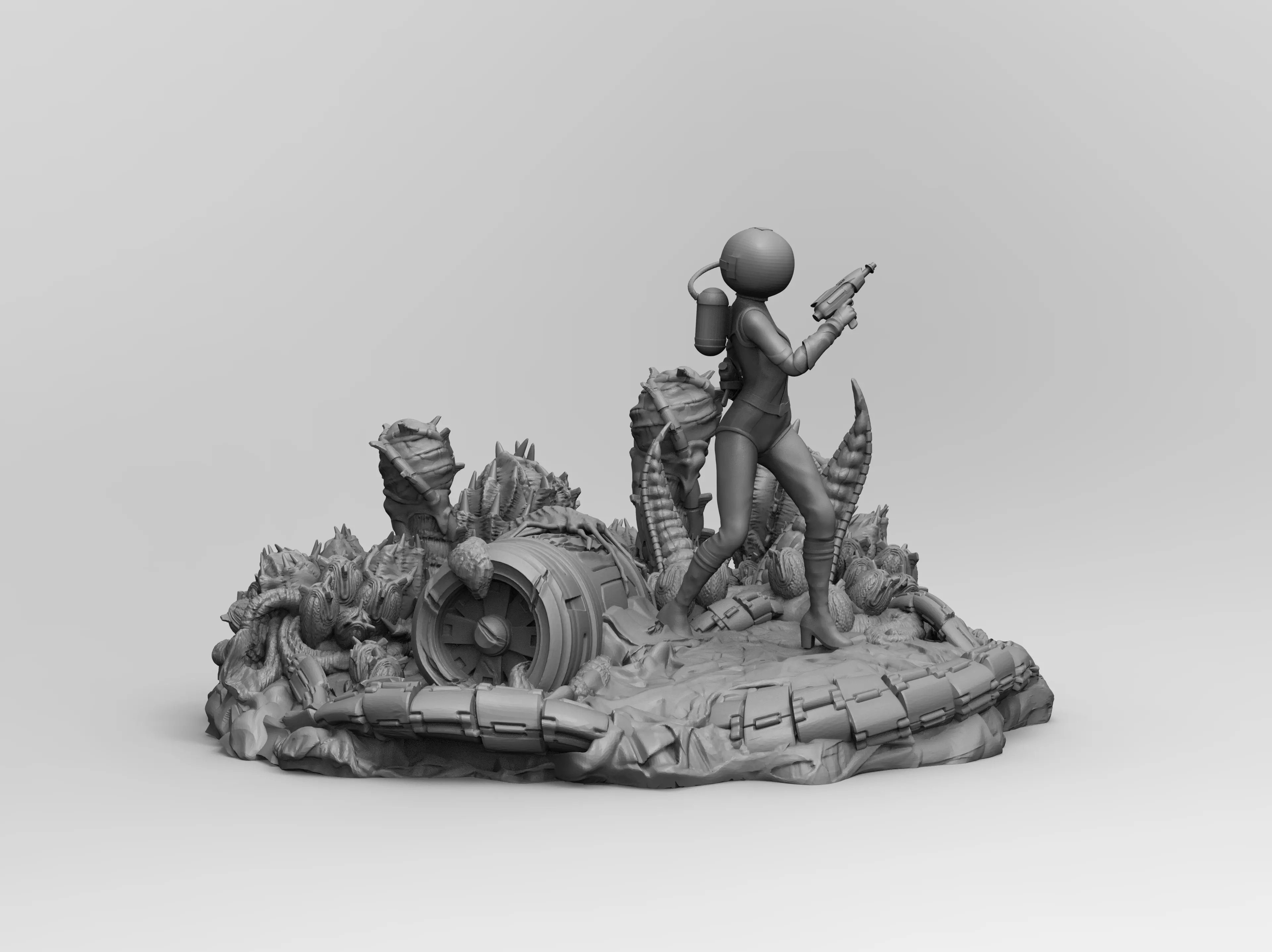 Beautiful Space Alien Girl on Wild Planet Sci-Fi Miniature 3D print model_6