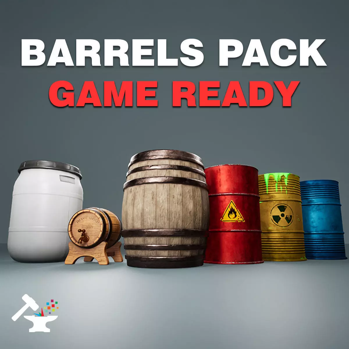 Barrels Pack - Game Ready Low-poly 3D model_0
