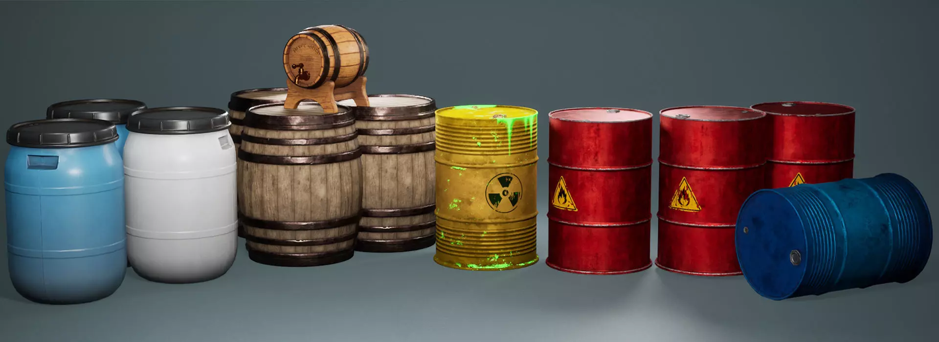 Barrels Pack - Game Ready Low-poly 3D model_1