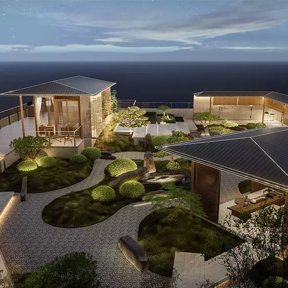 Japanese Chinese nspired Roof Garden skp LUMION 3D Model 3D model_0