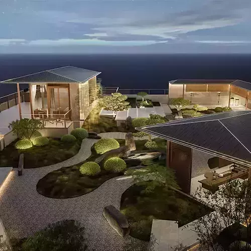 Japanese Chinese nspired Roof Garden skp LUMION 3D Model 