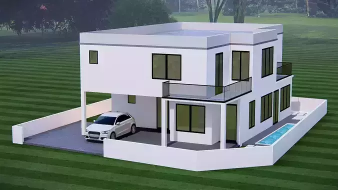 Modern House 3D Model Stylish Contemporary Luxury Home Exterior 3D model