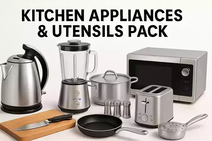Kitchen Appliances and Utensils Pack  Low-poly 3D model
