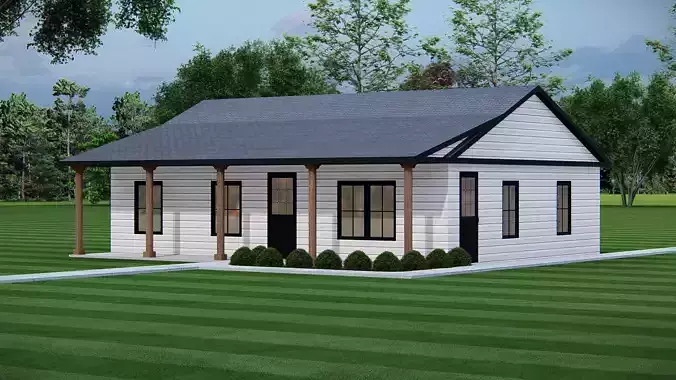 Tiny American House 3D Model Small Cottage Style Home