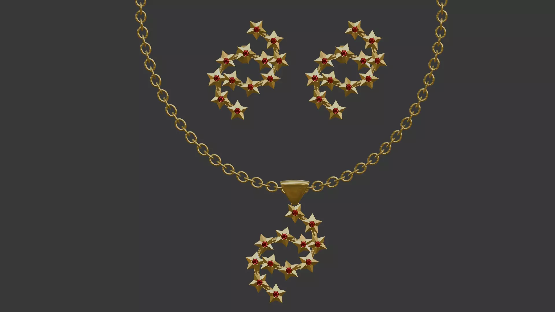 3D Printable Earring And Chain Heart Set-6 -Handmade Gift - DIY 3D print model
