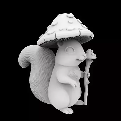 Fantasy Forest Squirrel with Mushroom Hat 3D Printable Model