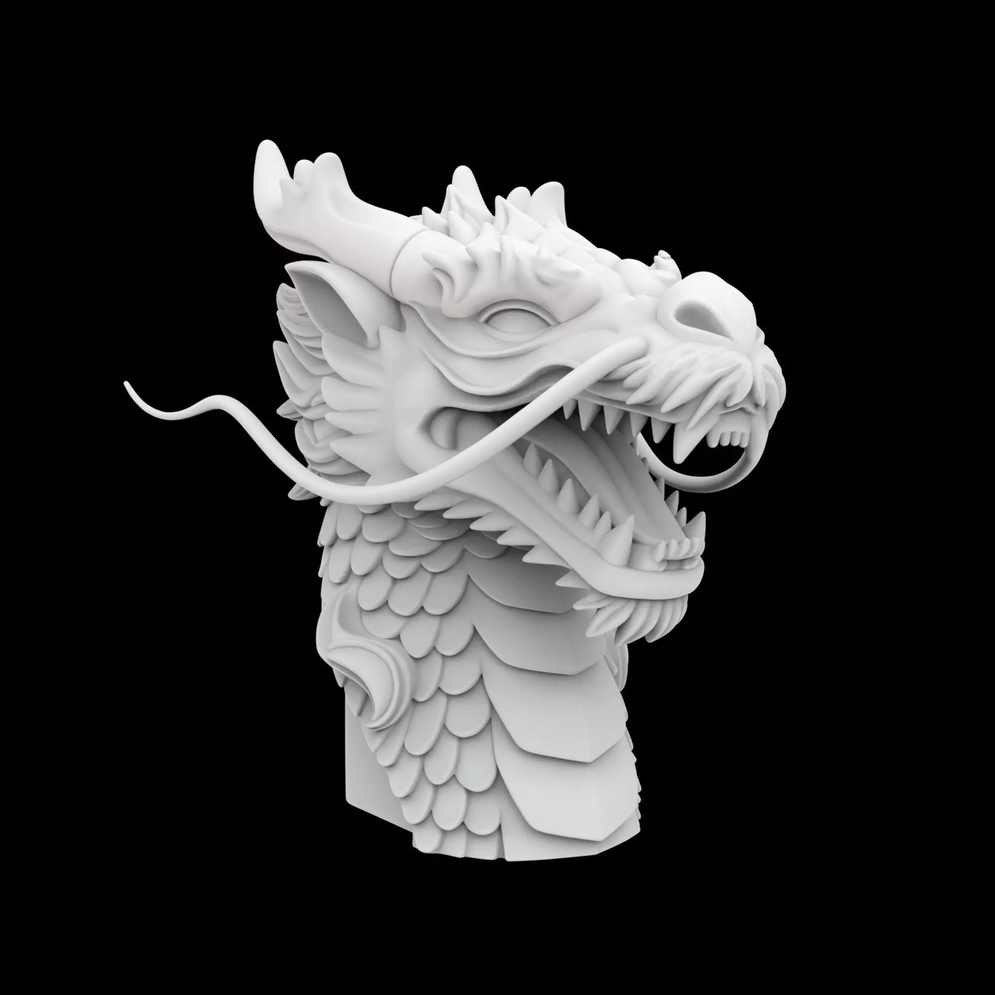 Fierce Eastern Dragon Head Sculpture 3D print model_0