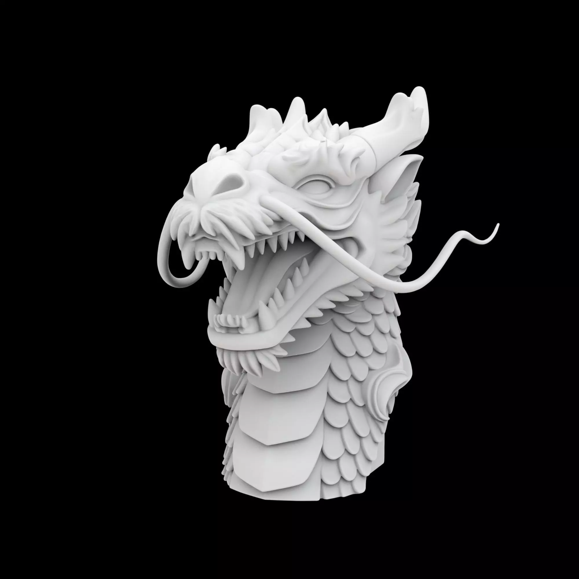 Fierce Eastern Dragon Head Sculpture 3D print model_1