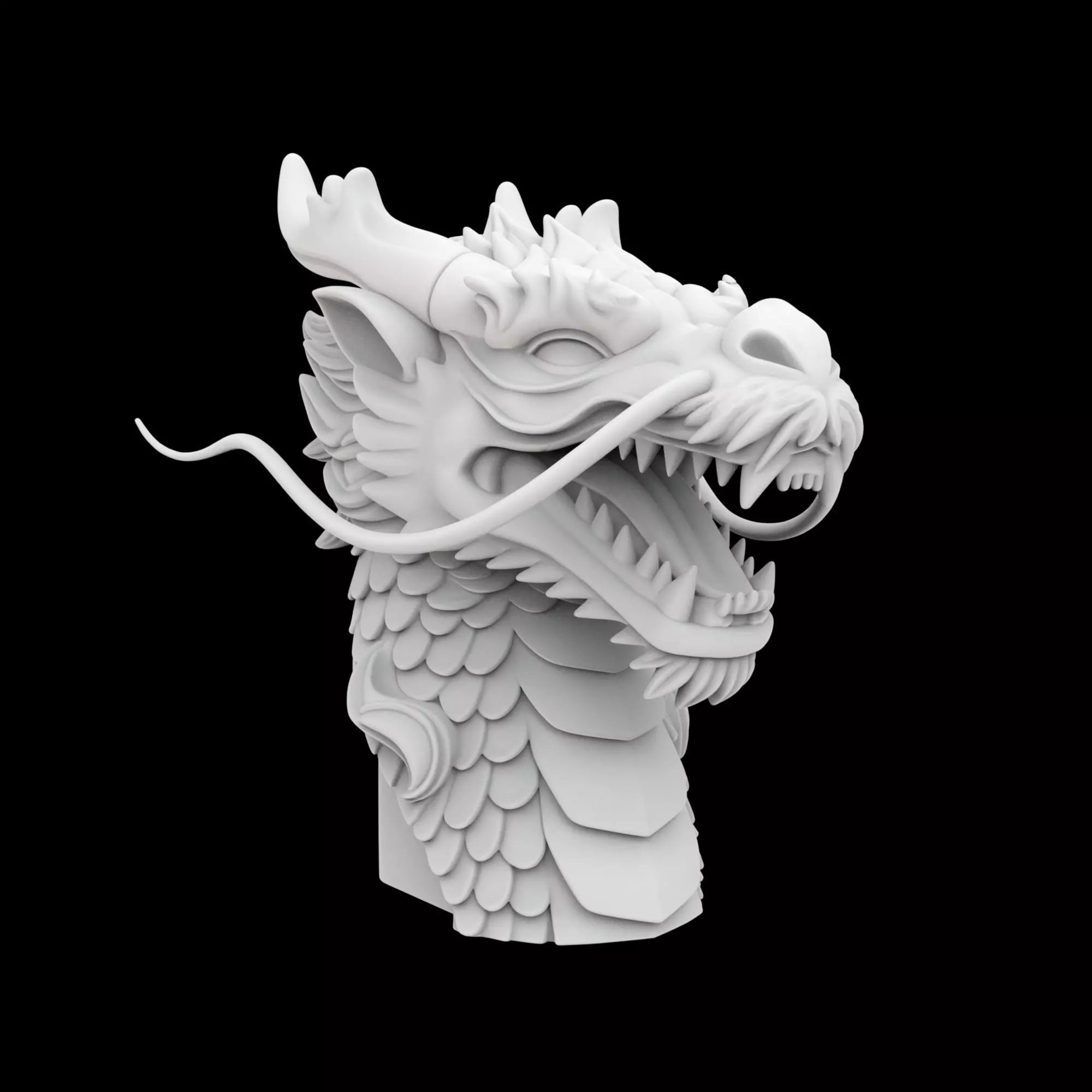 Fierce Eastern Dragon Head Sculpture 3D print model_6