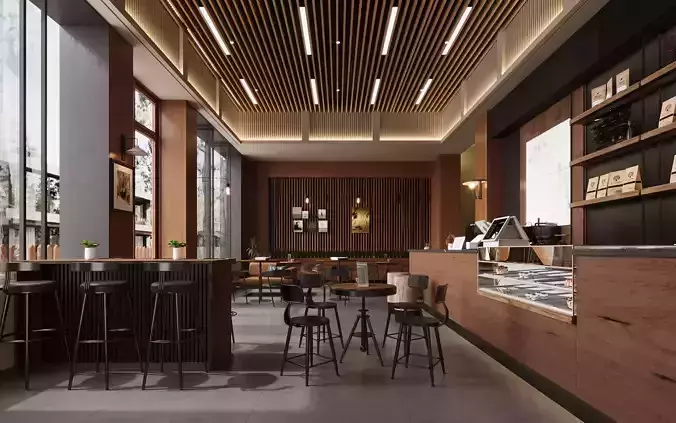 Industrial - style coffee shop 3D model