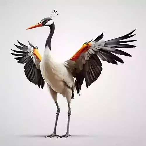Realistic Crane Bird 3D Elegant Waterfowl Spread Wings