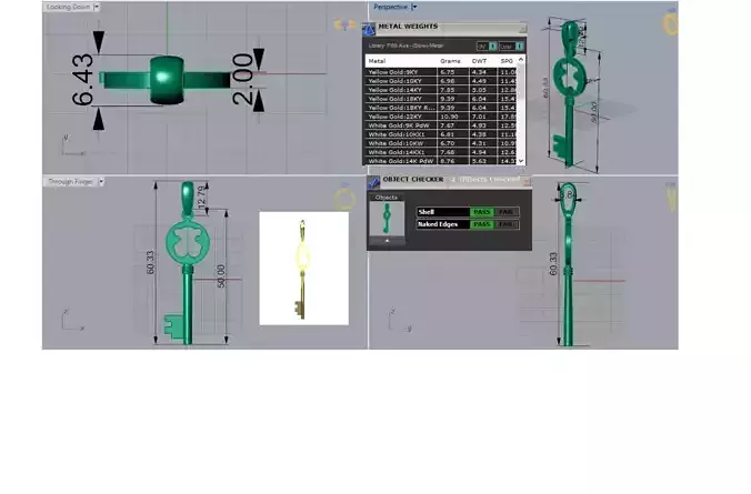 Gold stl 3dm Pendant The Shining Key of Love and Beauty gp0104