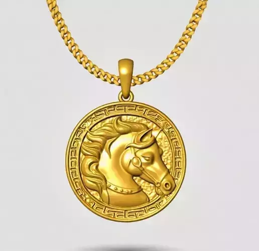 Horse Pendant Gold STL 3D Model for Jewelry - One Inch Pendant