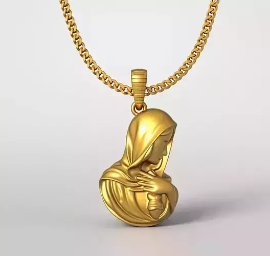 Virgin Mary Pendant STL 3D Model for Jewelry - One Inch Pendant