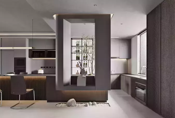 Modern living room dining room interior scenes 173