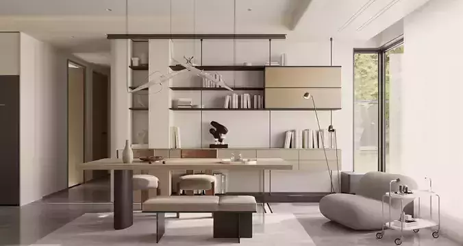 Modern living room dining room interior scenes 174