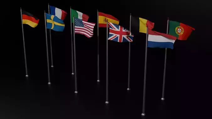 Flag 3D Model - Realistic Pole and Fabric 