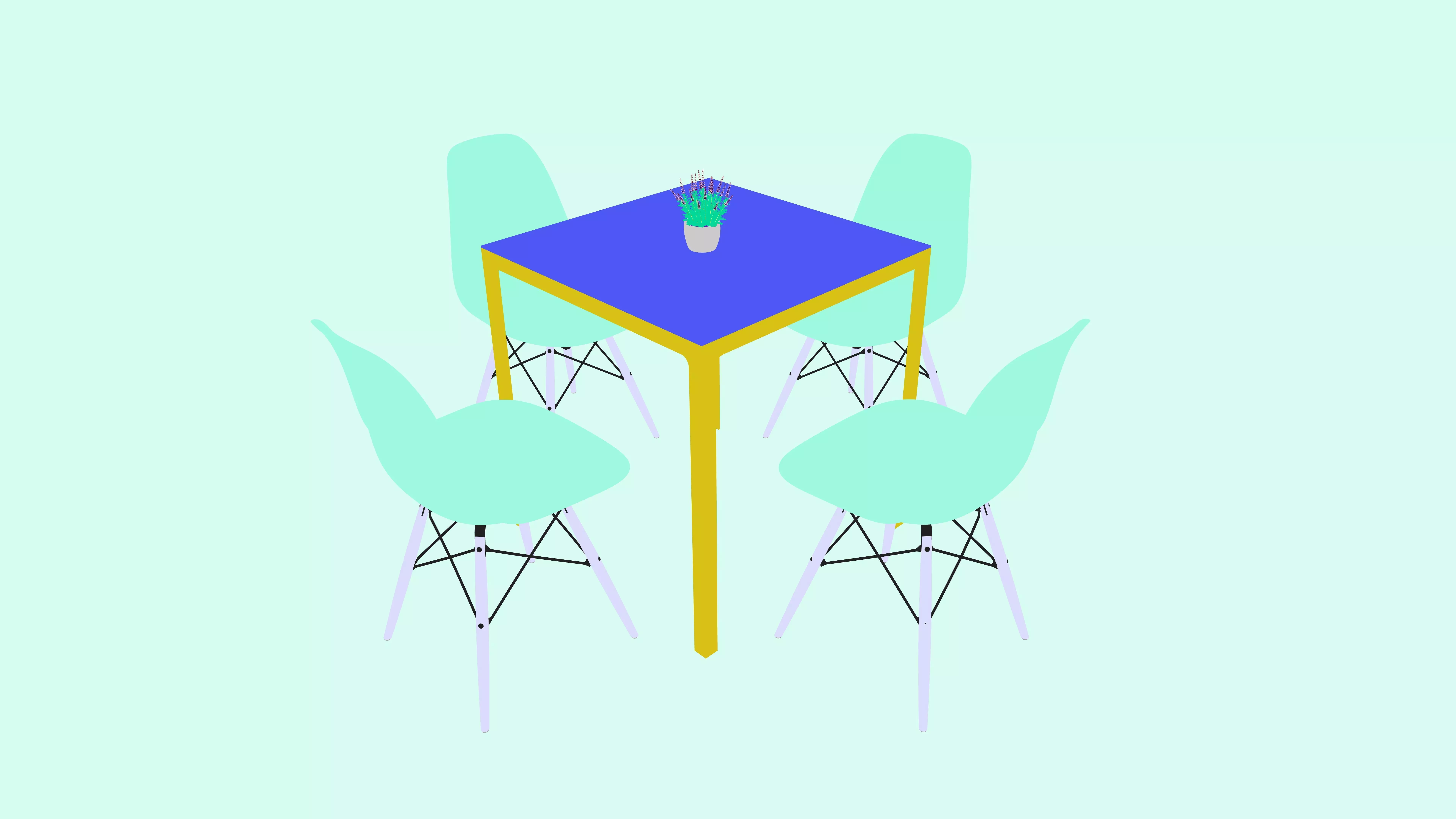 Modern Bistro Set with Eames-Style Chairs 3D model_2