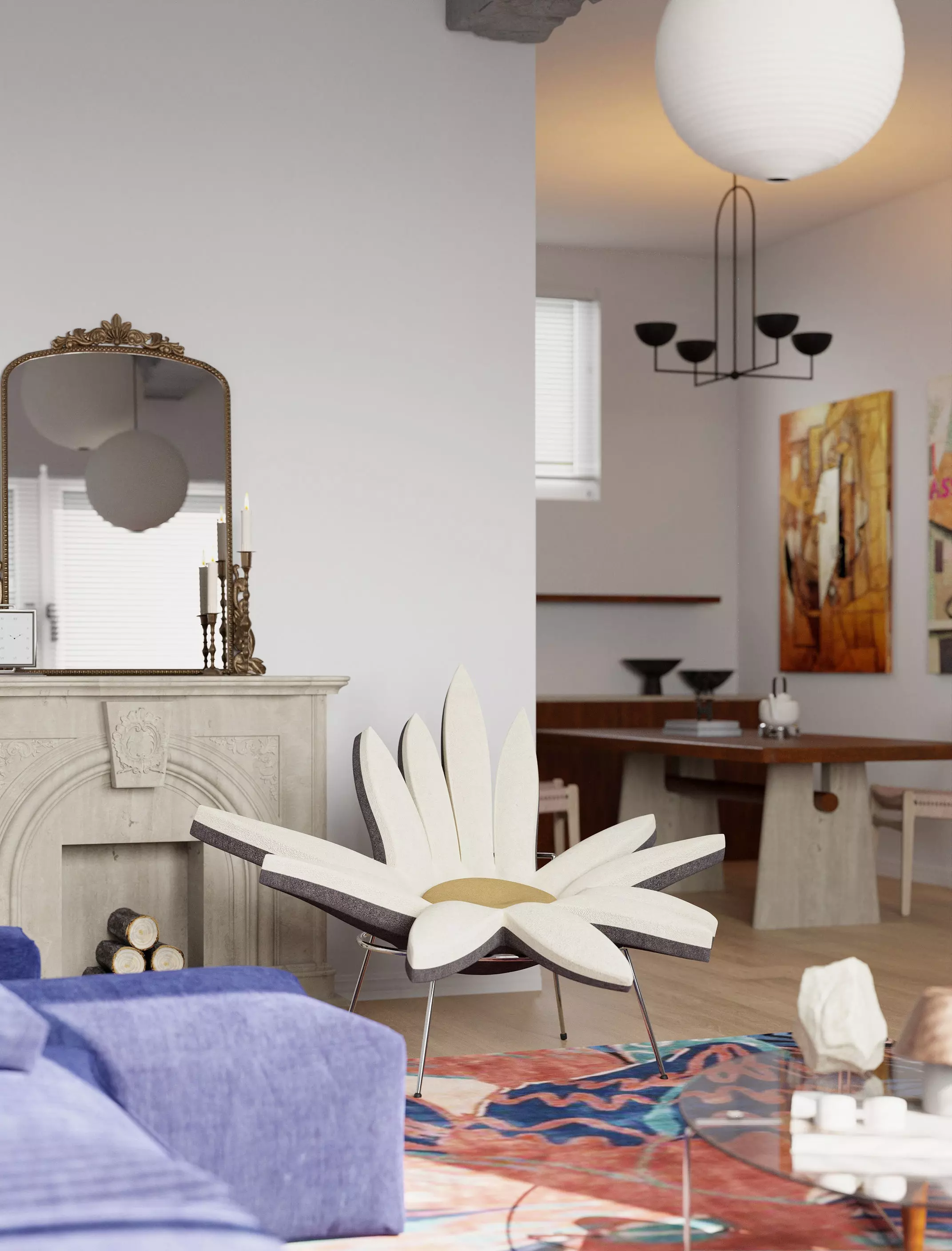 Eclectic living and dining room interior 3D model_4