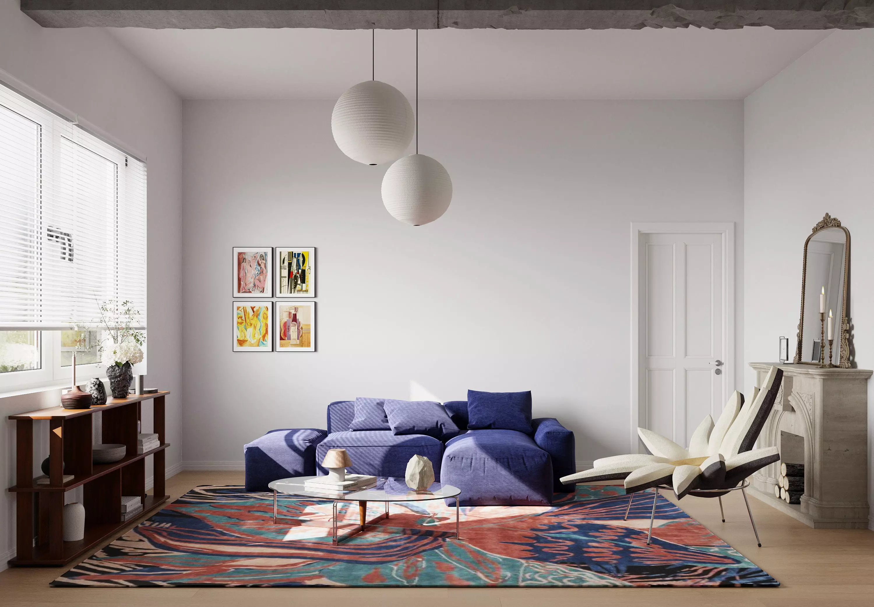 Eclectic living and dining room interior 3D model_2