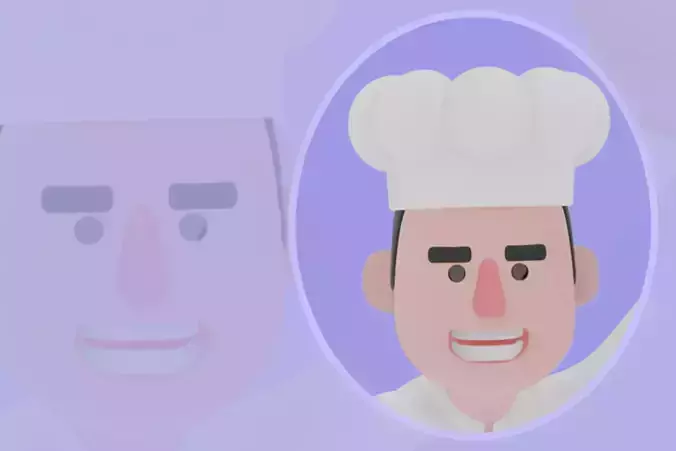 Stylized 3D Male Chef Character - Cartoon Cook Jumping Pose