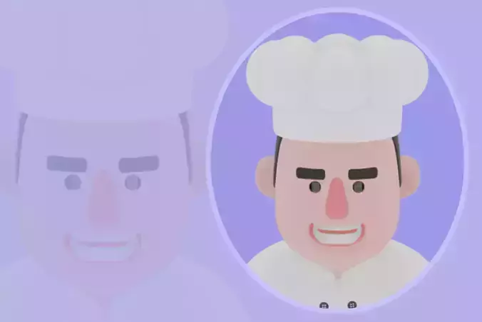 Stylized 3D Male Chef Character - Cartoon Cook Crouching Pose