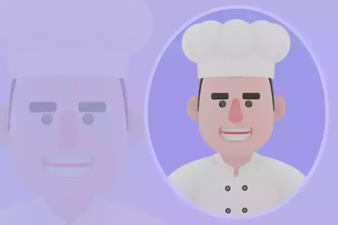 Stylized 3D Male Chef Character - Cartoon Cook Sitting on Turkey