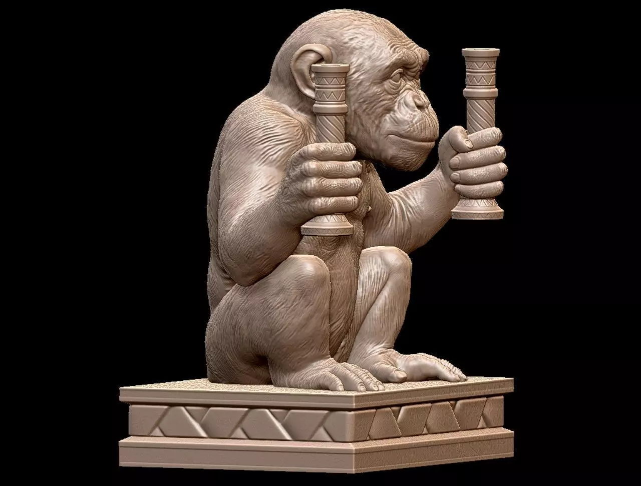 Chimpanzee Monkey Statue Modular 3D print model_8