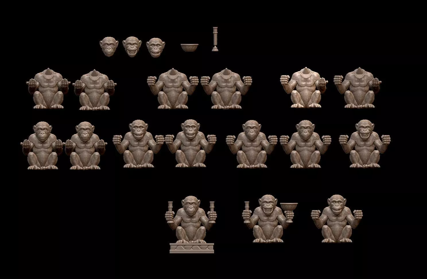 Chimpanzee Monkey Statue Modular 3D print model_1