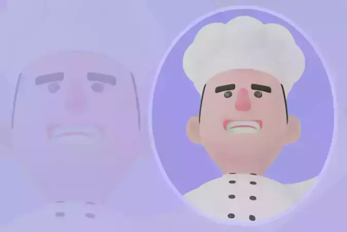 Stylized 3D Male Chef Character - Cartoon Cook Dropping Turkey