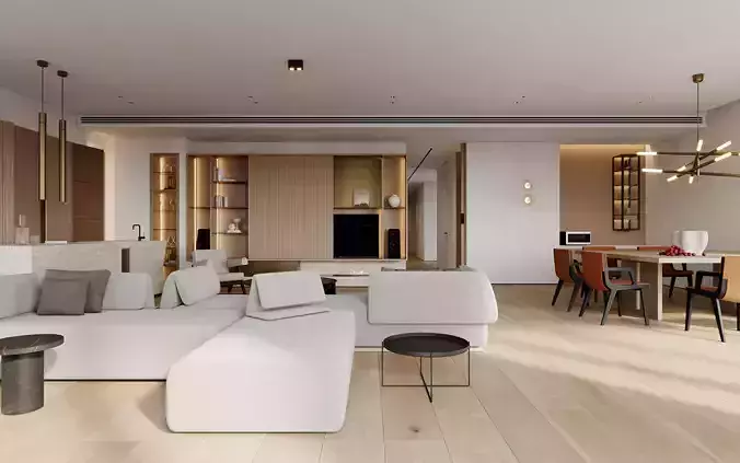 Modern living room dining room interior scenes 193 3D model