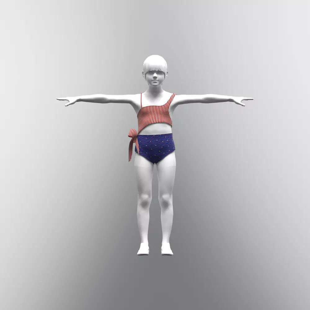 Girls swimsuit 3d clothing rigged model Low-poly 3D model_0
