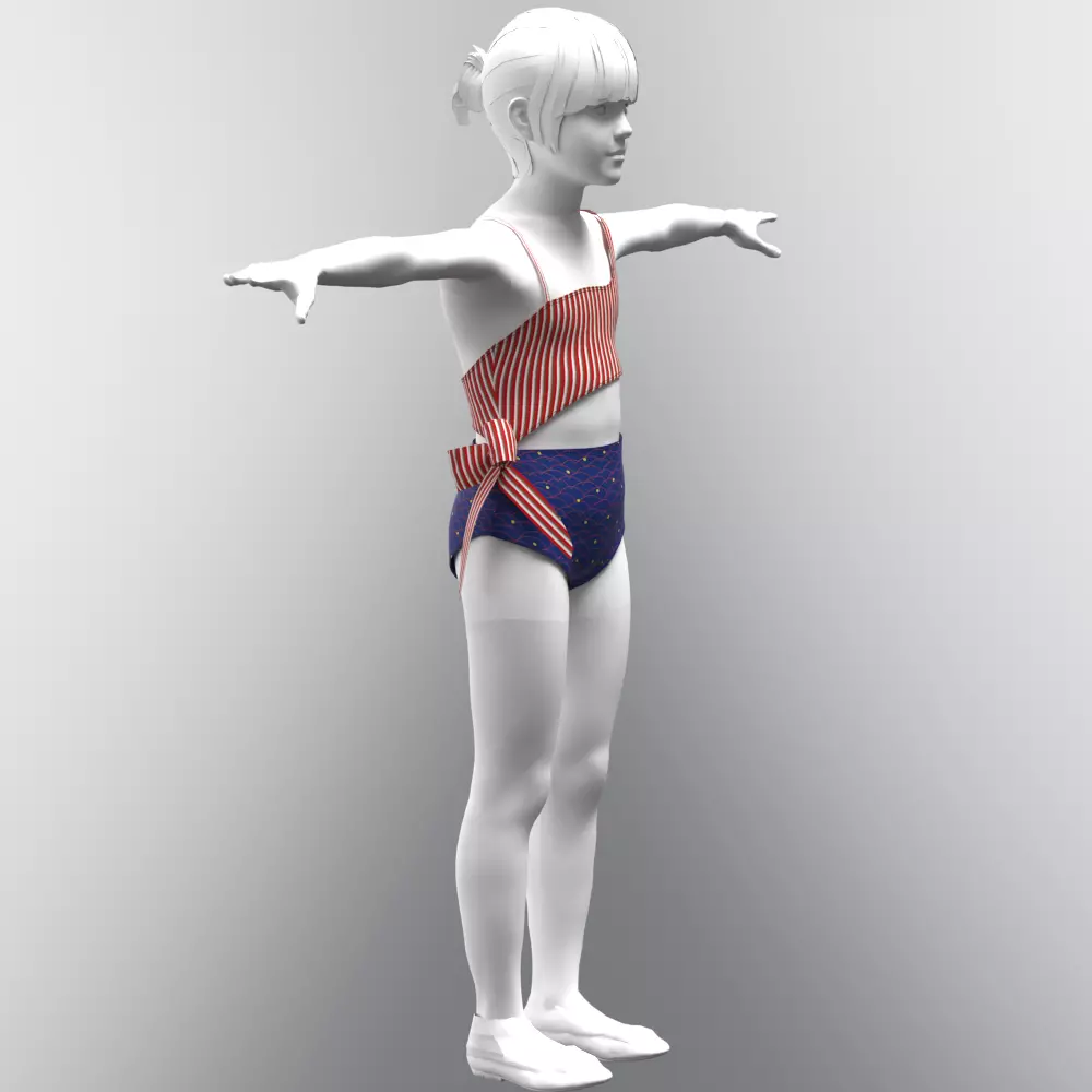 Girls swimsuit 3d clothing rigged model Low-poly 3D model_1