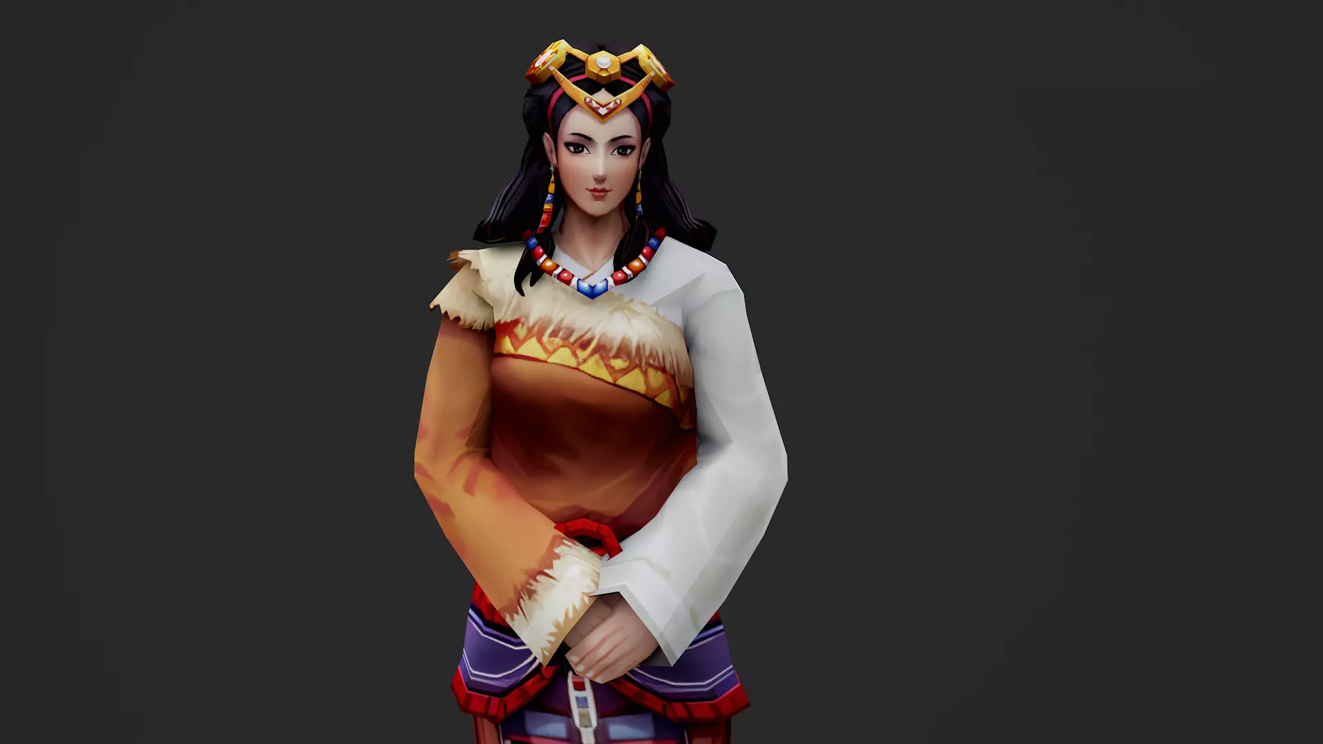 Stylized Tibetan Girl Character Ethnic girl Low-poly 3D model
