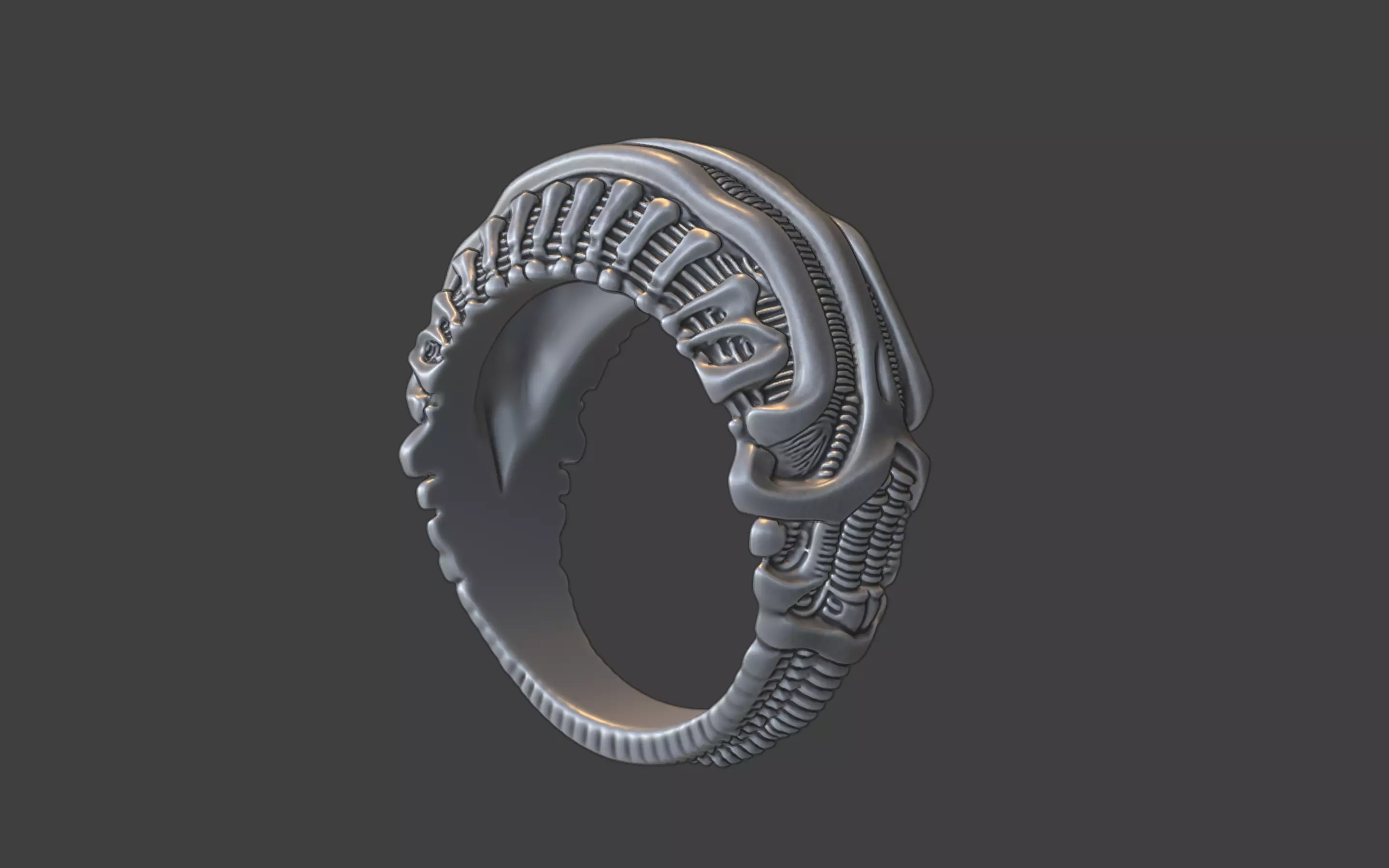 bioorganic giger style ring v3 3D print model_24