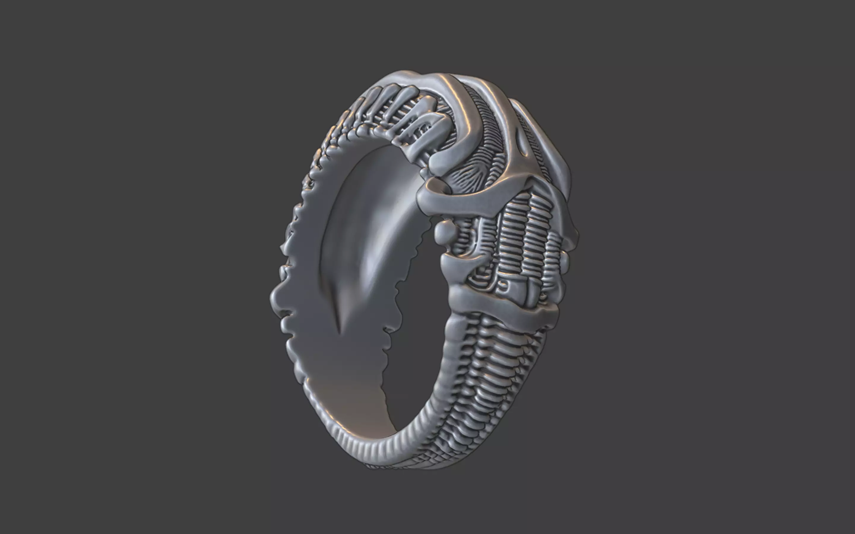 bioorganic giger style ring v3 3D print model_11