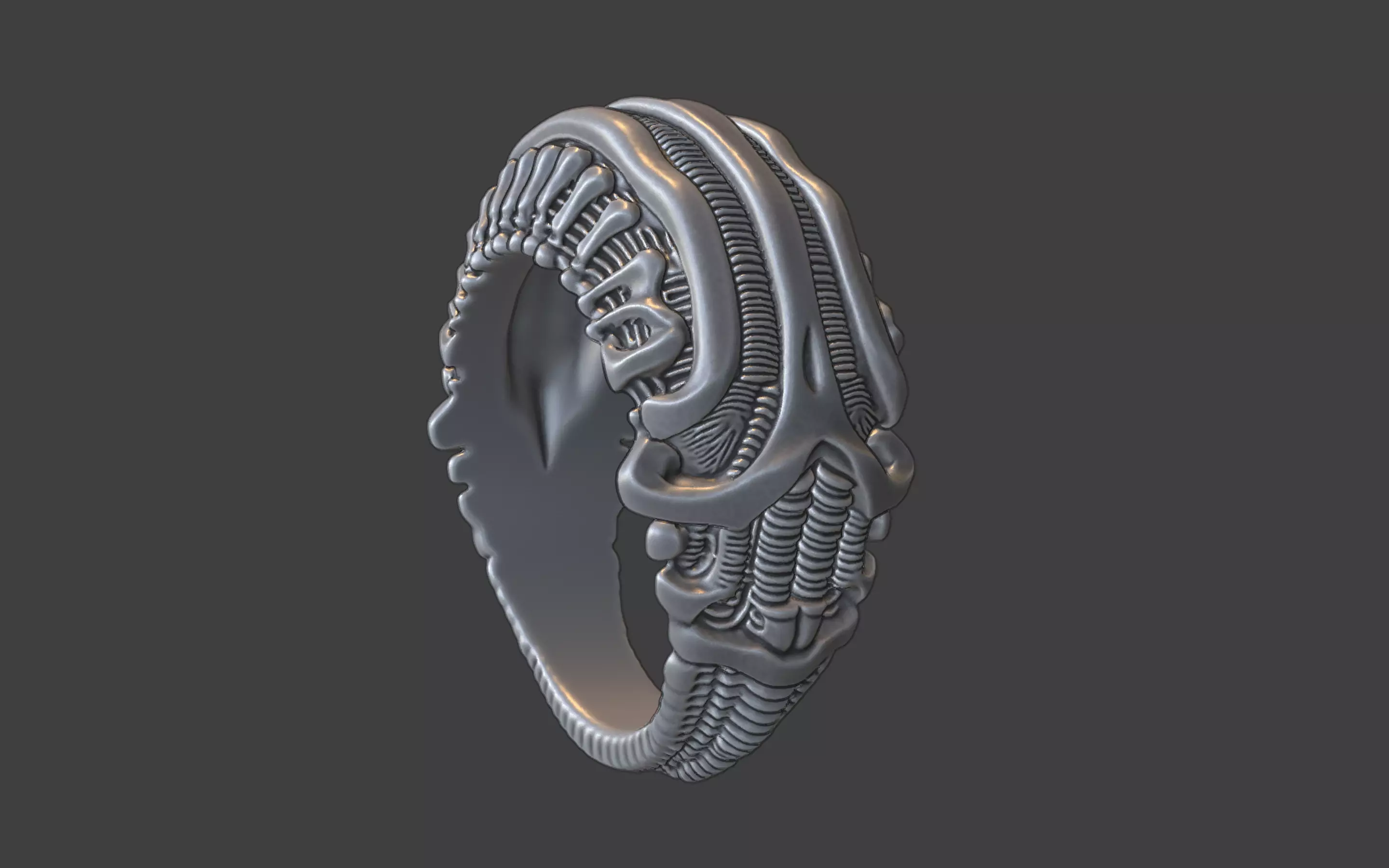 bioorganic giger style ring v3 3D print model_25
