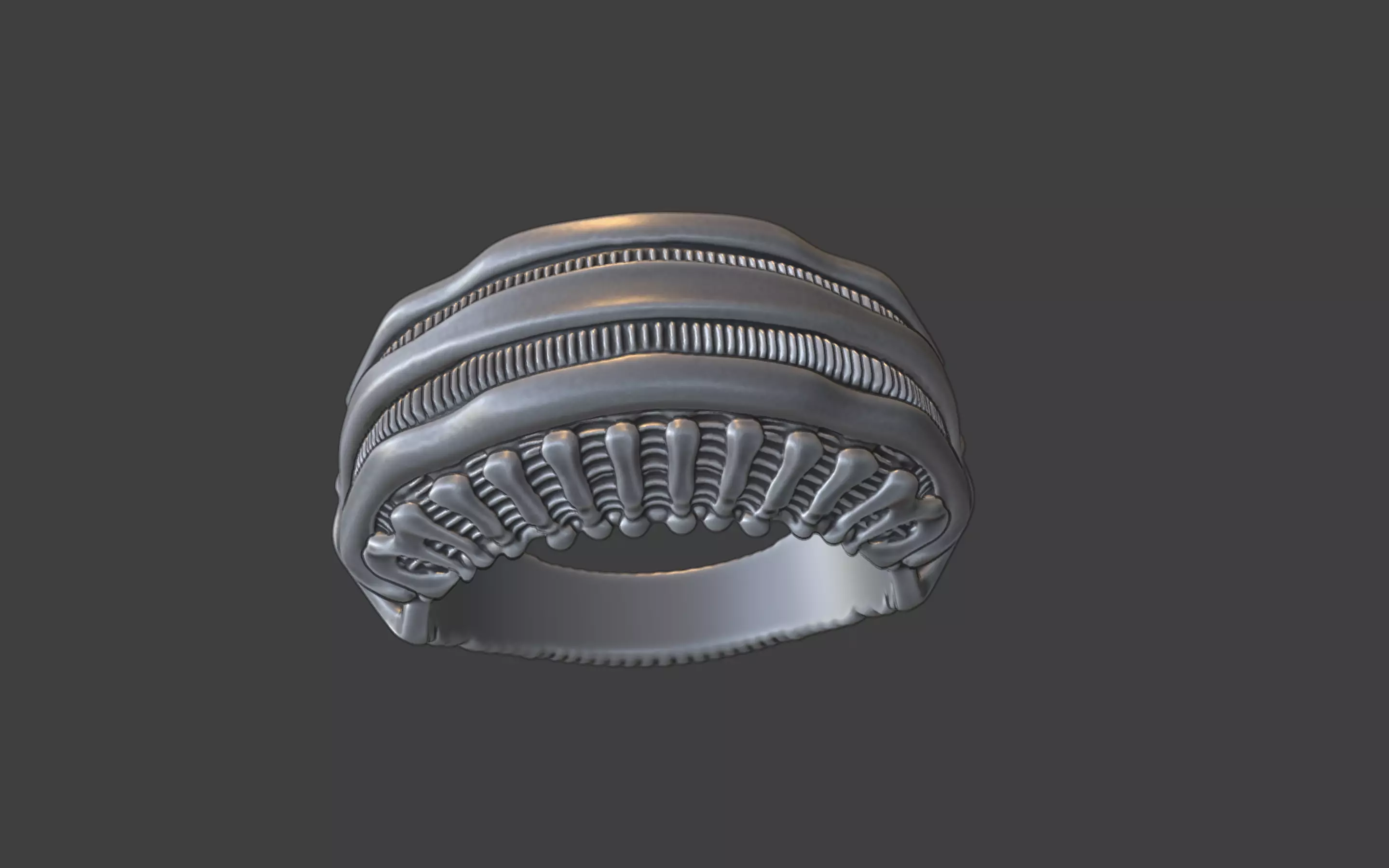 bioorganic giger style ring v3 3D print model_16