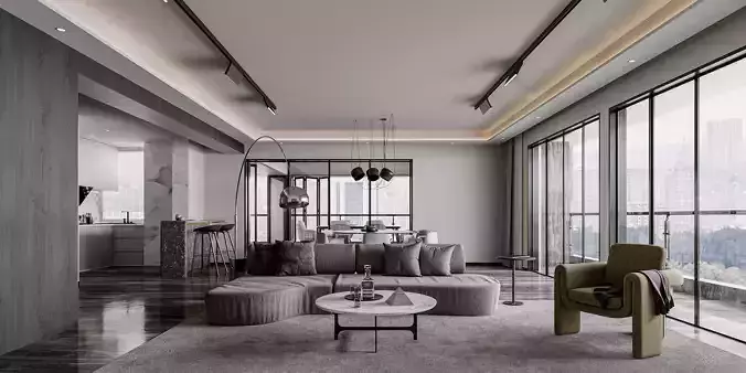 Modern living room dining room bedroom interior scenes 197