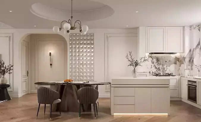 Eclectic living and dining room interior