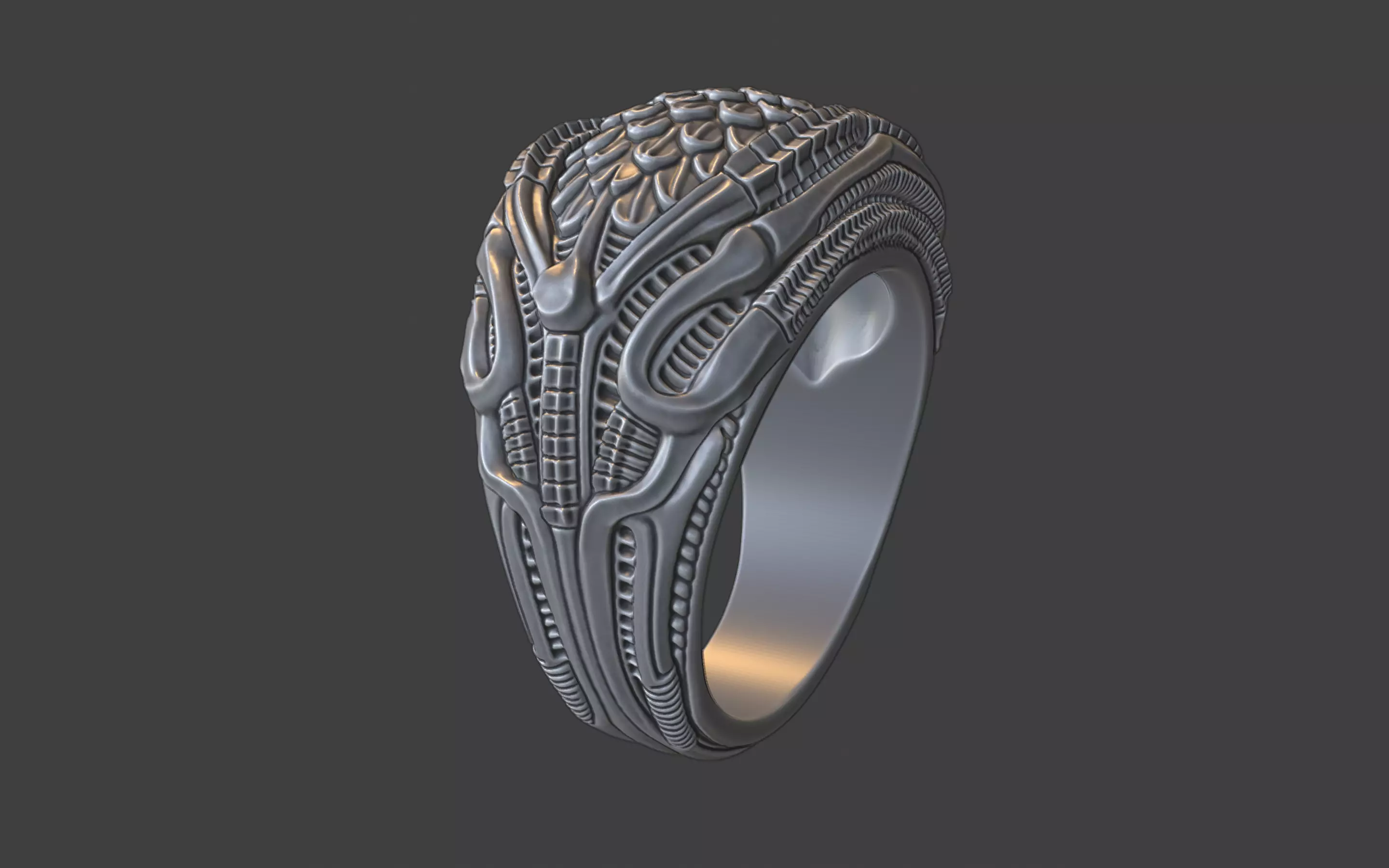 bioorganic giger style ring v7 3D print model_23