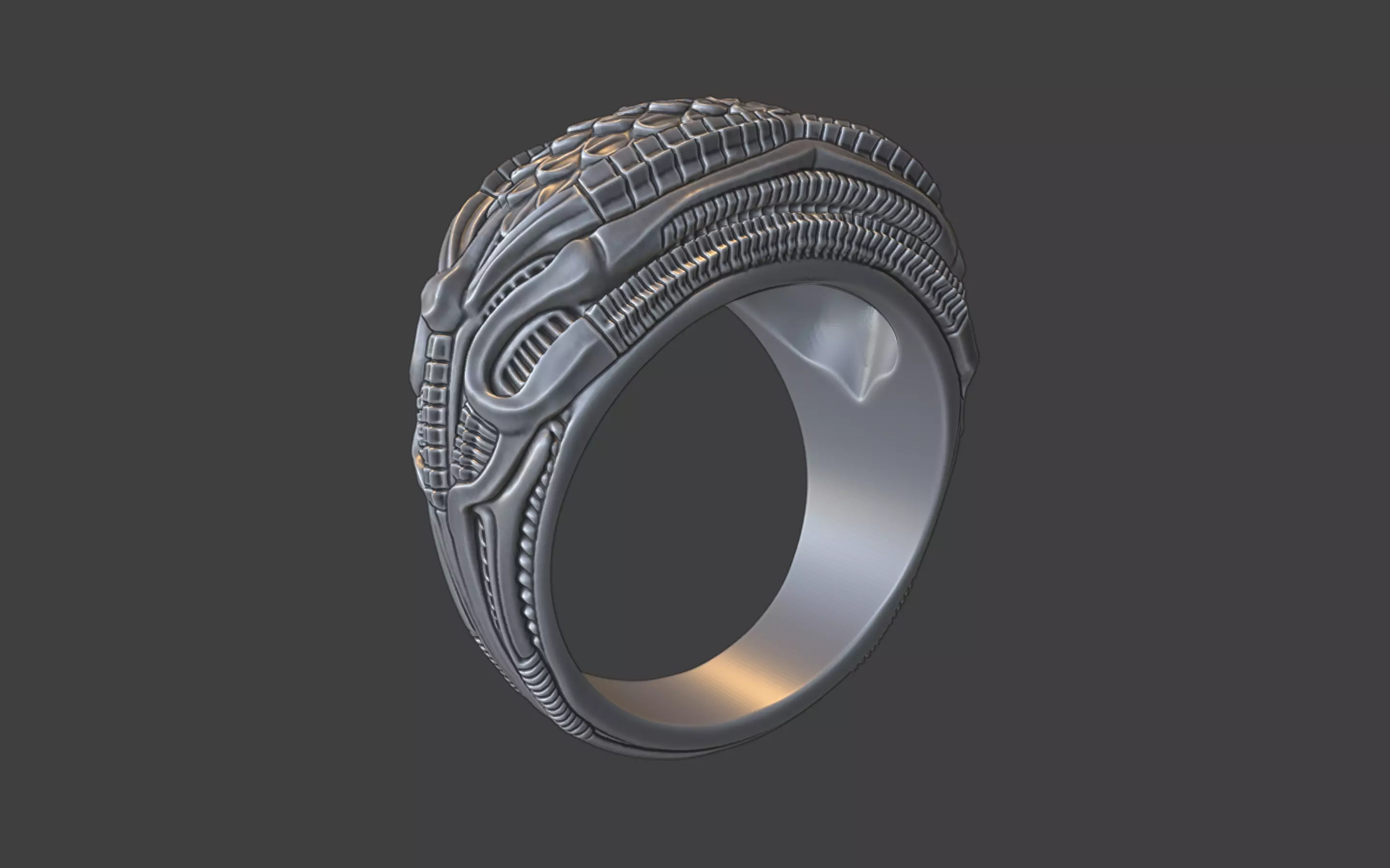 bioorganic giger style ring v7 3D print model_5