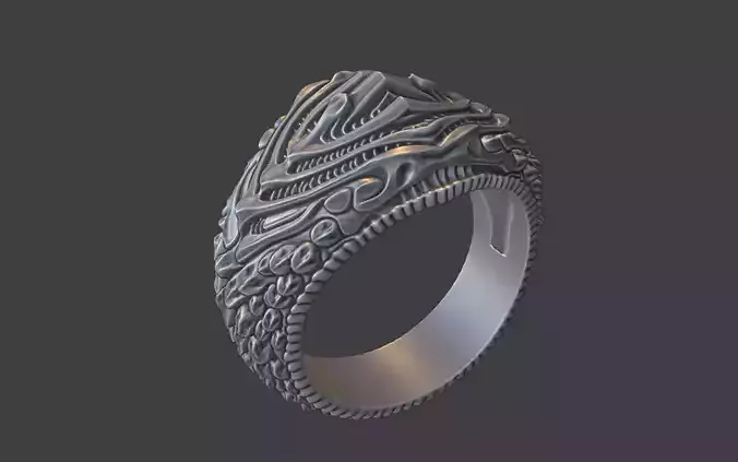 silver bioorganic giger style dragon ring  v10 
