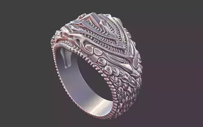 silver bioorganic giger style dragon ring  v10 