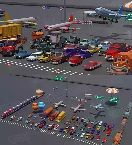Cartoon Transport Model airplane car bus 