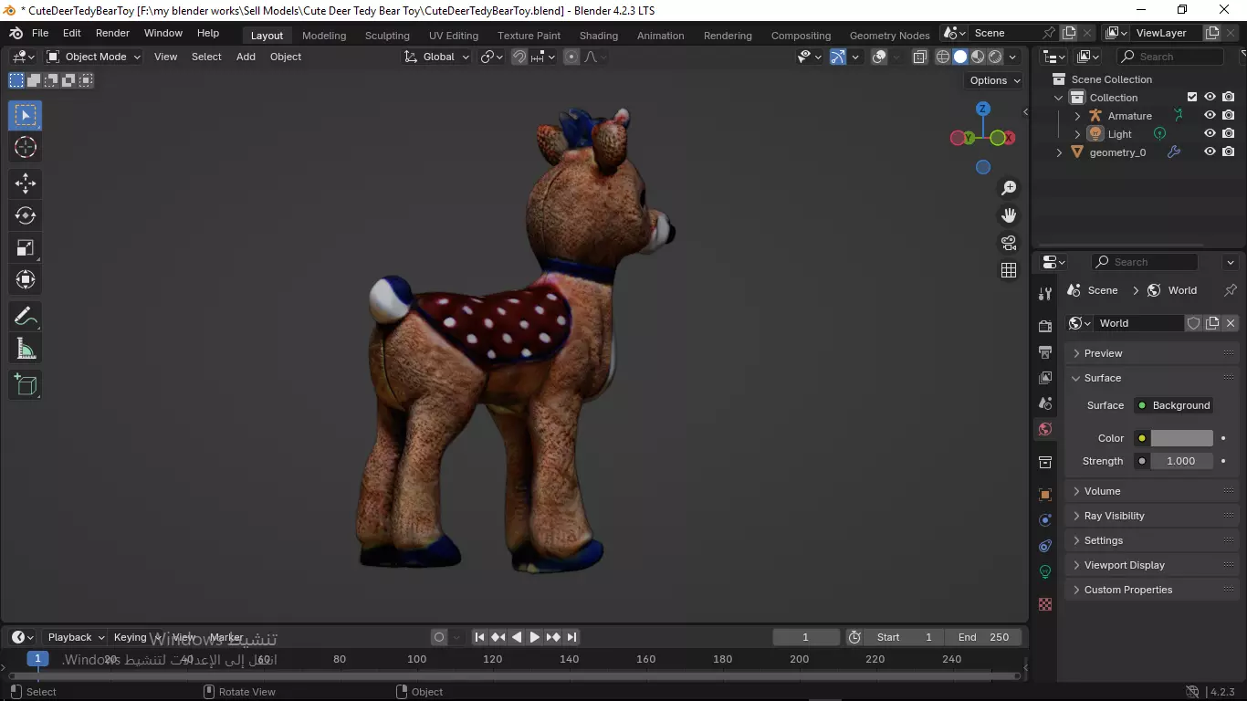 Cute Deer Tedy Bear Toy Low-poly 3D model_1