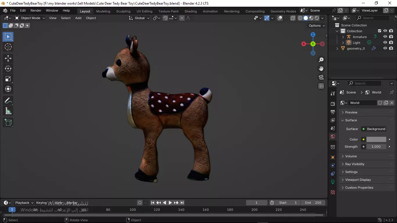 Cute Deer Tedy Bear Toy Low-poly 3D model_16