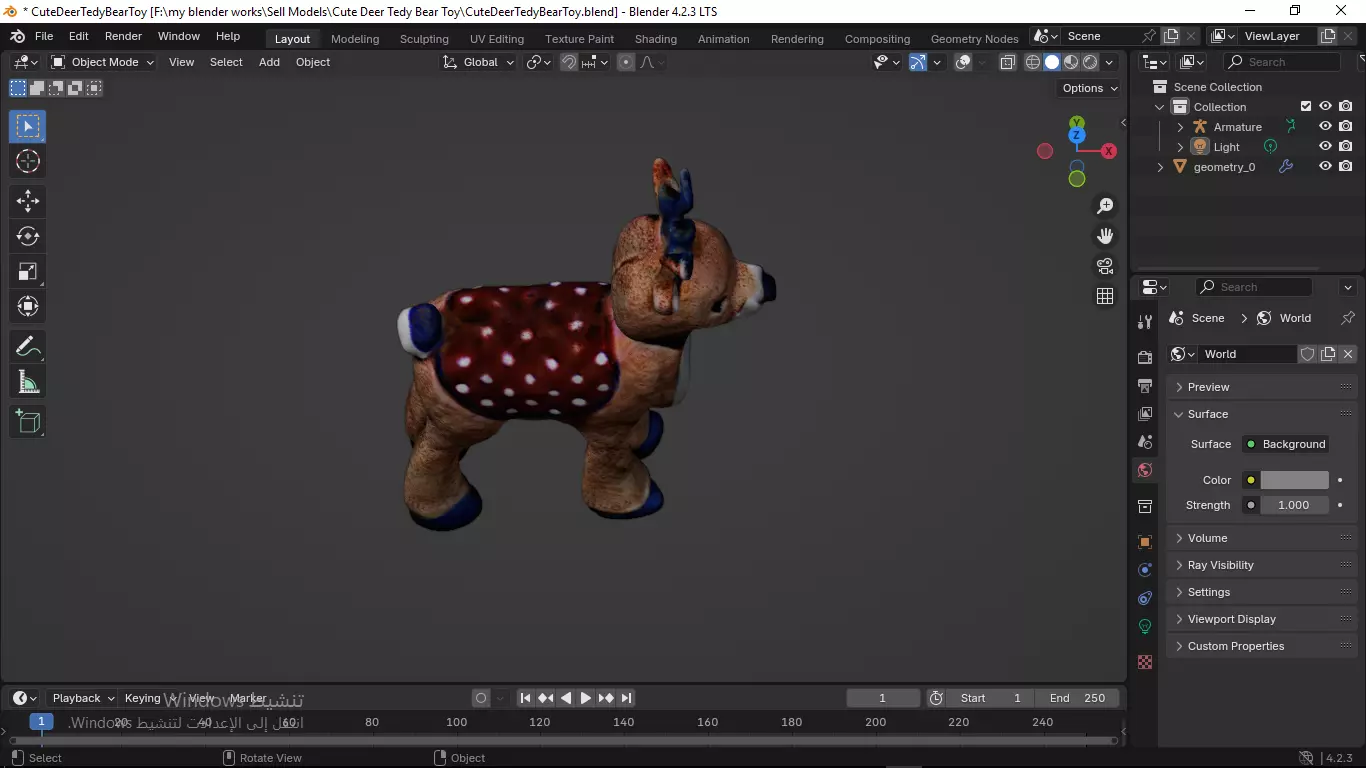 Cute Deer Tedy Bear Toy Low-poly 3D model_11